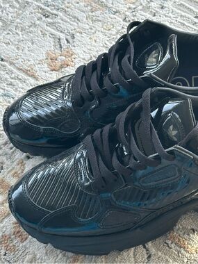 Adidas FALCON Black Glossy Patent Platform Sneakers